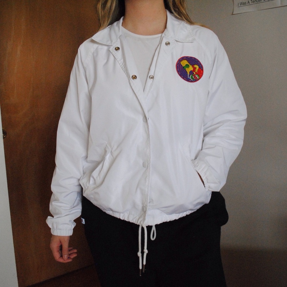 Obey white windbreaker with Bart Simpson patch!